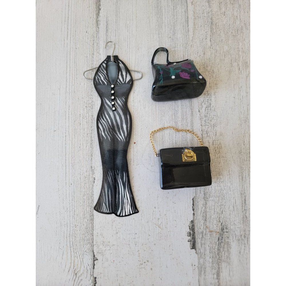 Fashion little black dress purse ornament set rose fancy xmas